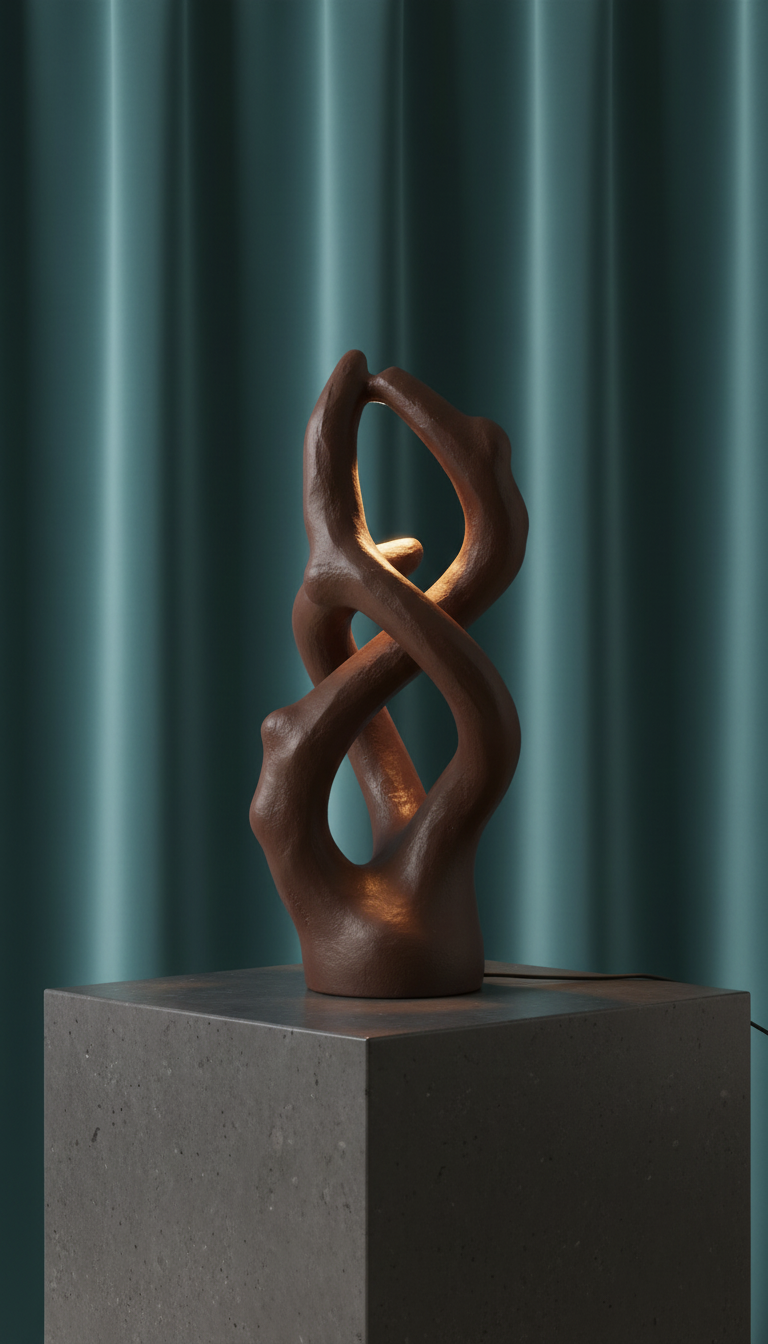 Sculptural Table Lamp in Coffee Brown in a new setting