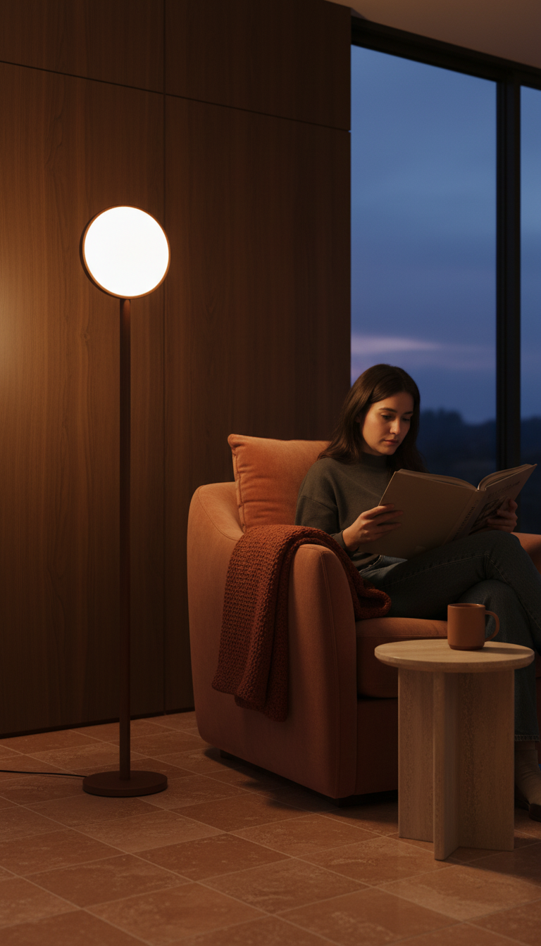 Walnut Brown Floor Lamp in use