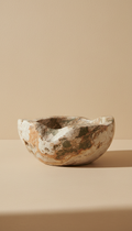 Olive stone entryway catchall bowl, Three-quarter angle as default — captures both front profile and sculptural side...