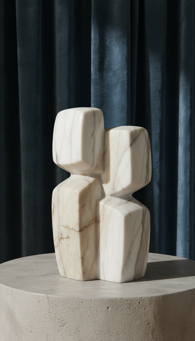 Marble sculpture with abstract form in a new setting