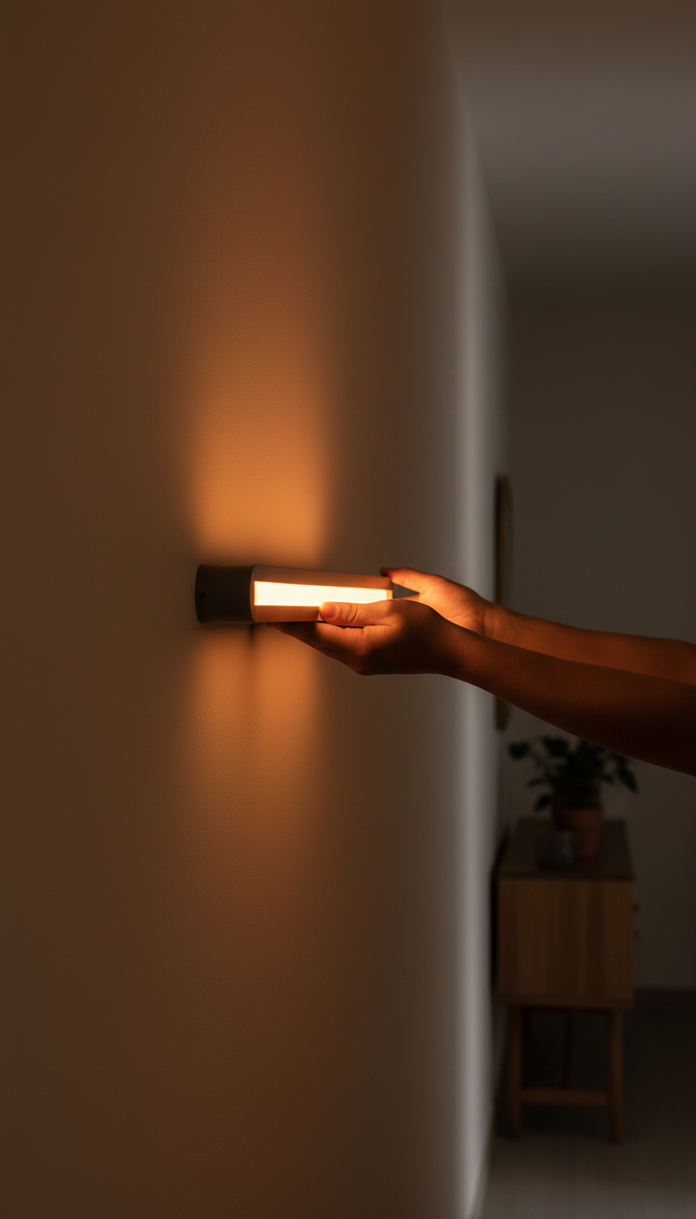 Modern LED Wall Fixture with Burnt Orange Accents in use
