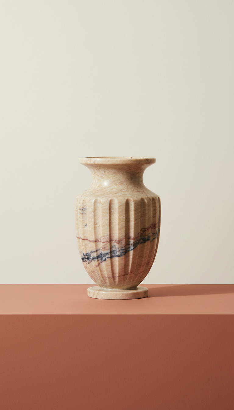 Marble statement vase, Three-quarter angle as default to reveal form and material detail; camera at product height for...