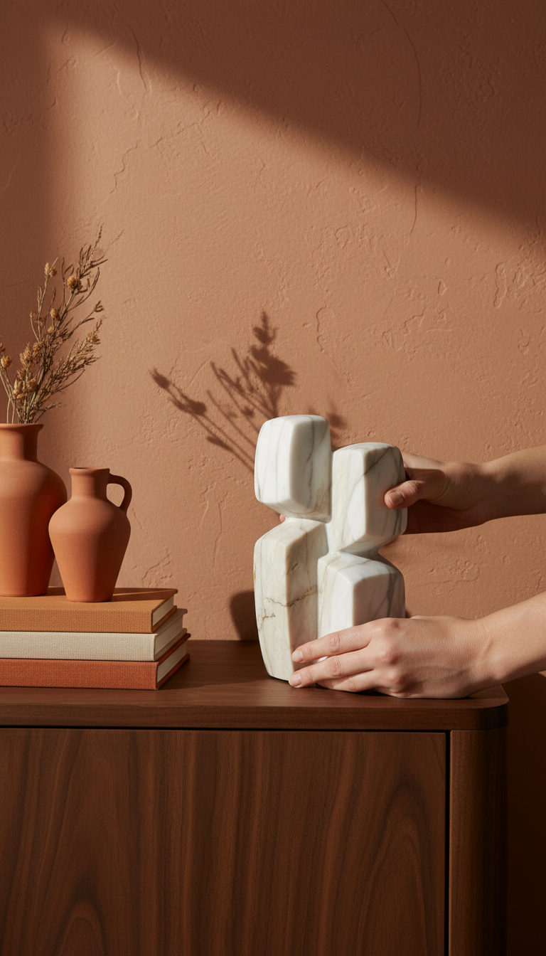 Marble sculpture with abstract form in use