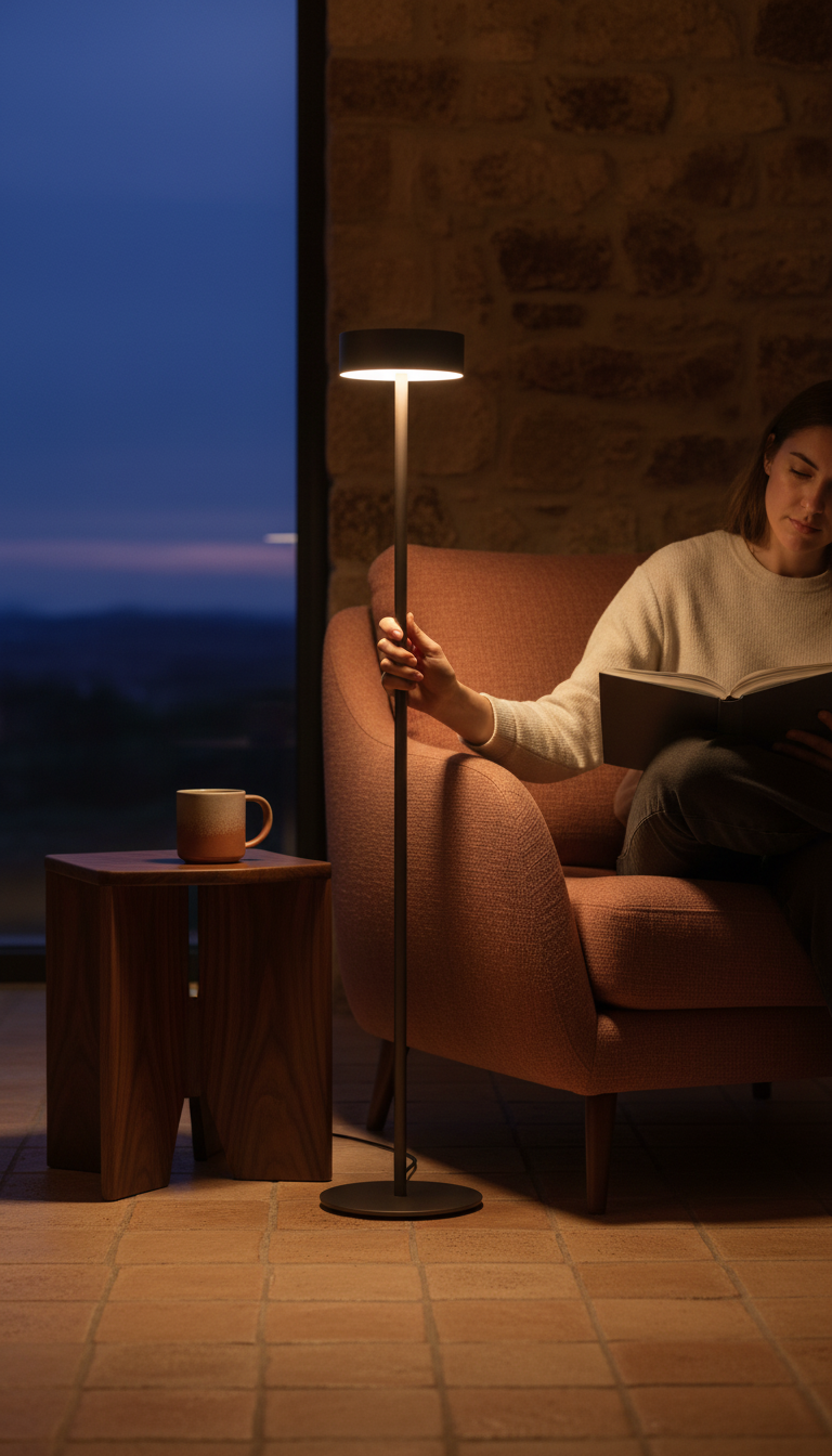 Smoked Bronze Floor Lamp With Minimalist Stem in use